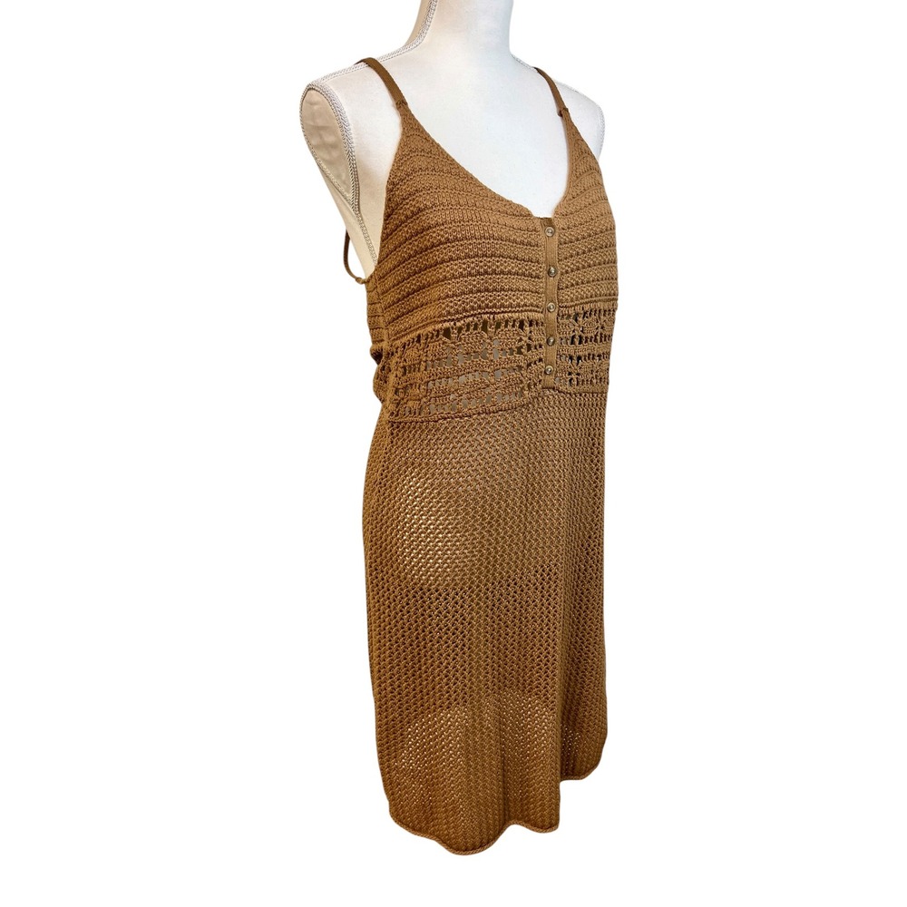 AERIE New Brown Crochet mesh‎ Dress Sz L NWT Boho Beach Coastal Festival Hippie